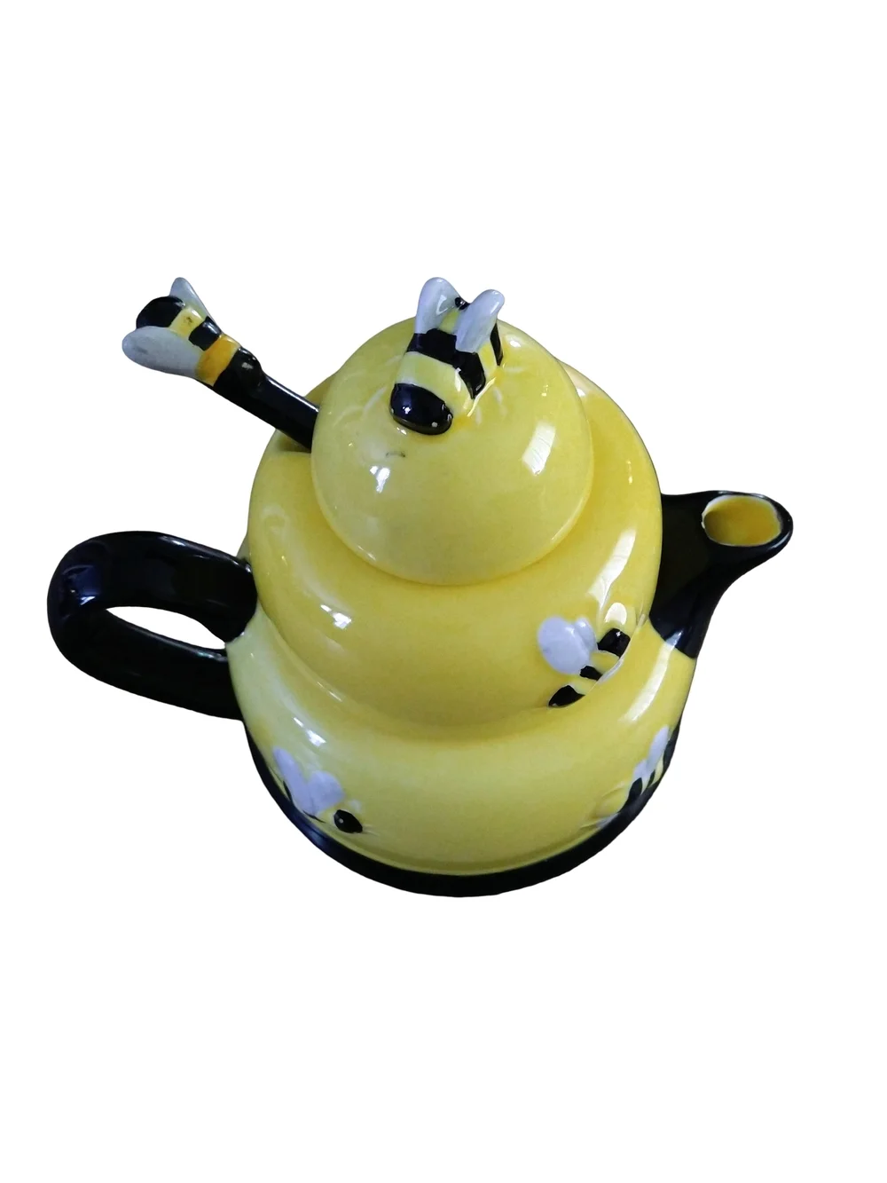 Houston Harvest 3 Piece Honey Bee Tea Stacked  Ceramic Teapot  Set